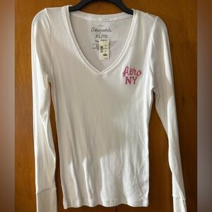 Aeropostale White Long Sleeve Tee with Pink Logo